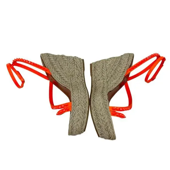 Christian Louboutin Mafaldina Zeppa 120 Wedge Sandal Orange Size 40 - Picture 7 of 15